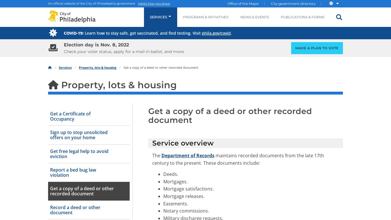 Get a copy of a deed or other recorded document | Services